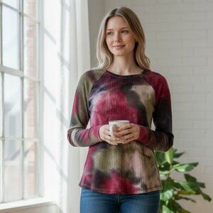 Pink Tie-Dye Thermal Ribbed Top